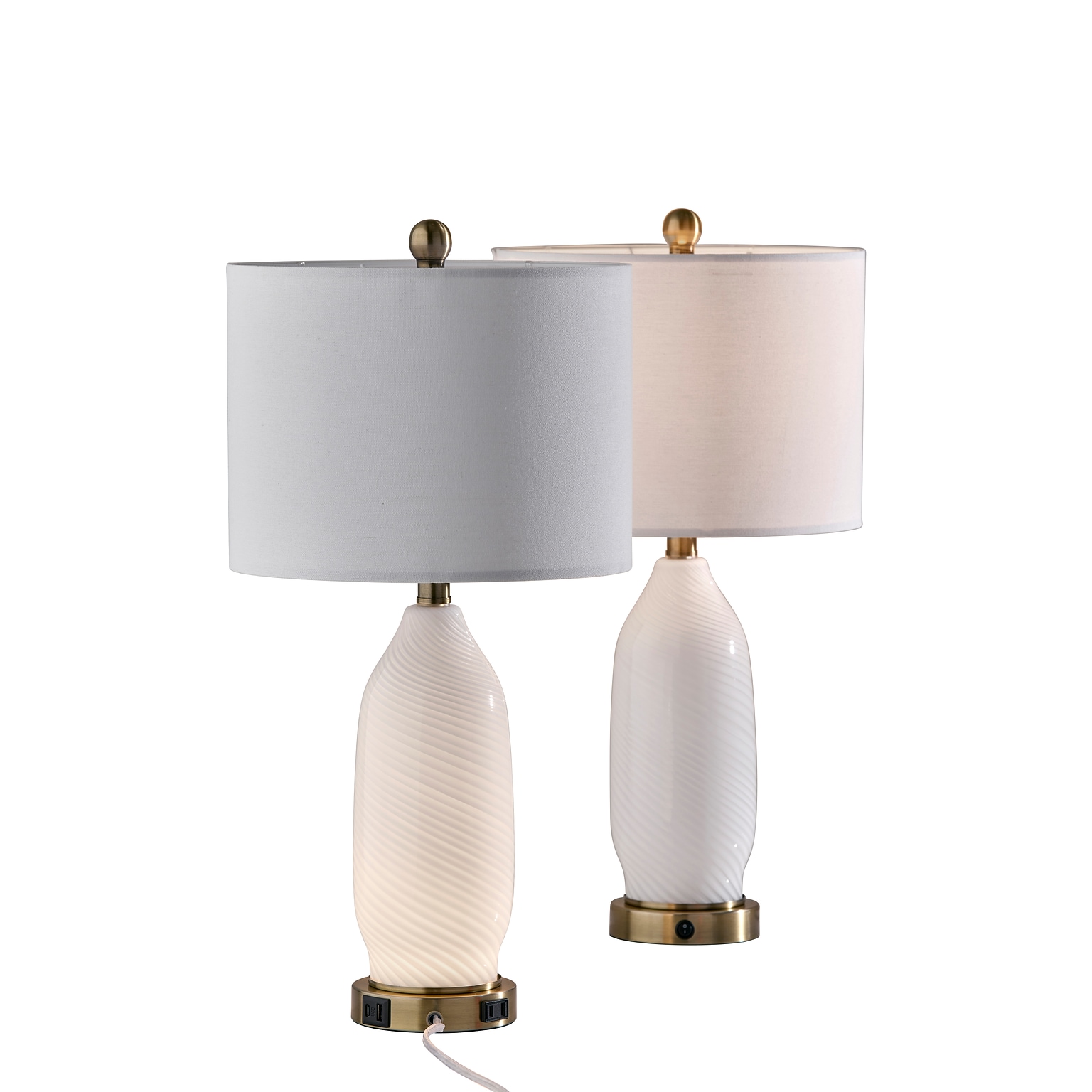 Simplee Adesso Freya 24H Incandescent Table Lamp, White/Antique Brass, 2/Pack (SL0374-02)