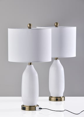 Simplee Adesso Freya 24H Incandescent Table Lamp, White/Antique Brass, 2/Pack (SL0374-02)