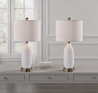 Simplee Adesso Freya 24"H Incandescent Table Lamp, White/Antique Brass, 2/Pack (SL0374-02)