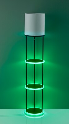 Simplee Adesso Keely Incandescent RGB Color Changing Shelf Lamp, 56.8"H, Black/Linen Fabric Shade (SL0970-01)