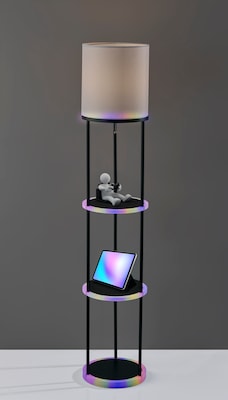 Simplee Adesso Keely Incandescent RGB Color Changing Shelf Lamp, 56.8"H, Black/Linen Fabric Shade (SL0970-01)
