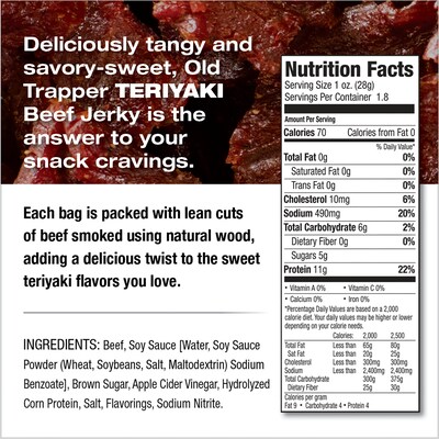 Old Trapper Teriyaki Beef Jerky Meat Stick, 1.8 oz., 6/Box (22306T)