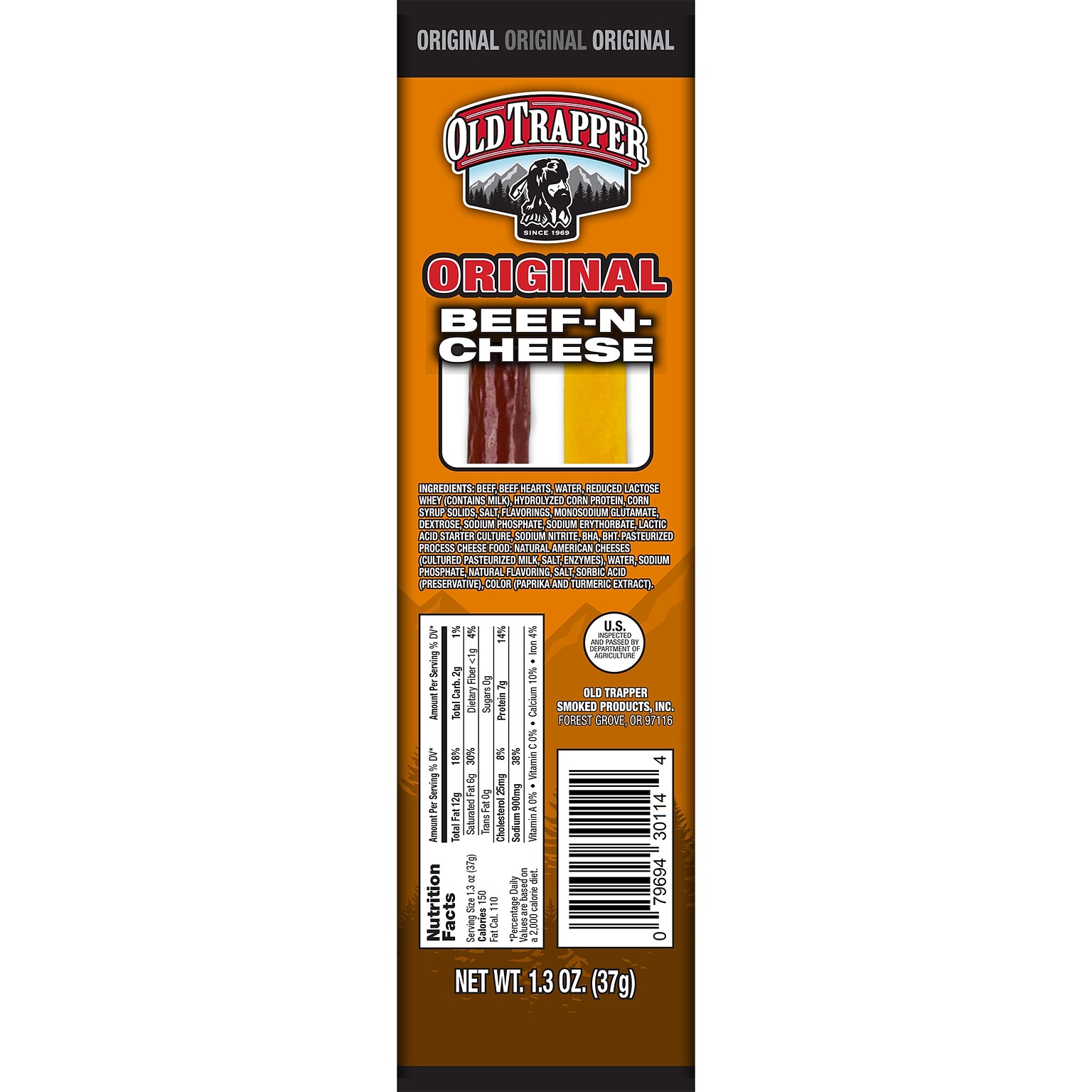 Old Trapper Beef N Cheese Original Beef Jerky Meat Stick, 1.3 oz., 14/Box (30114T)