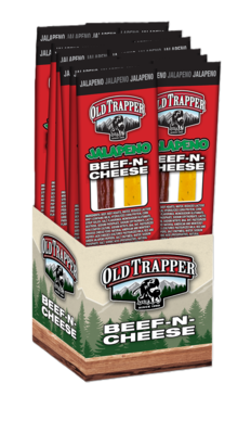 Old Trapper Beef N Cheese Jalapeno Beef Jerky Meat Stick, 1.3 oz., 14/Box (30214T)