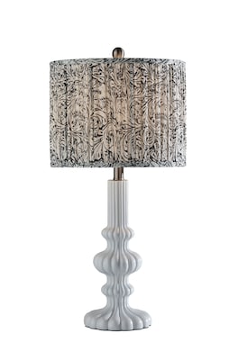 Adesso Ambrose 27H Incandescent Table Lamp, White/Navy and White Fabric Shade (1654-02)