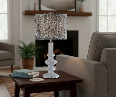 Adesso Ambrose 27H Incandescent Table Lamp, White/Navy and White Fabric Shade (1654-02)