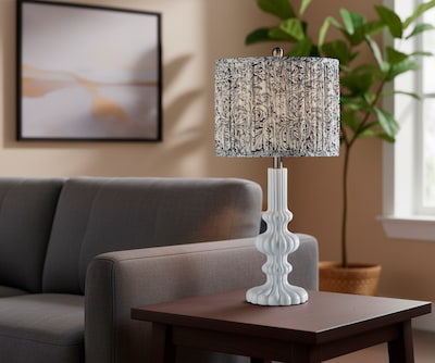 Adesso Ambrose 27"H Incandescent Table Lamp, White/Navy and White Fabric Shade (1654-02)