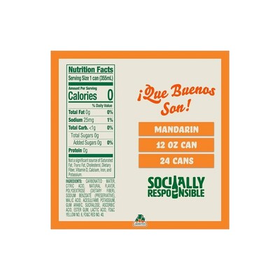 Jarritos Zero Mandarin Soda, Caffeine Free, 12 oz., 24 Cans/Carton (19301)