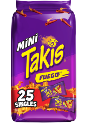 Takis Mini Fuego Rolls, 1.23 oz., 25 Bags/Pack, 5 Packs/Carton (34740)