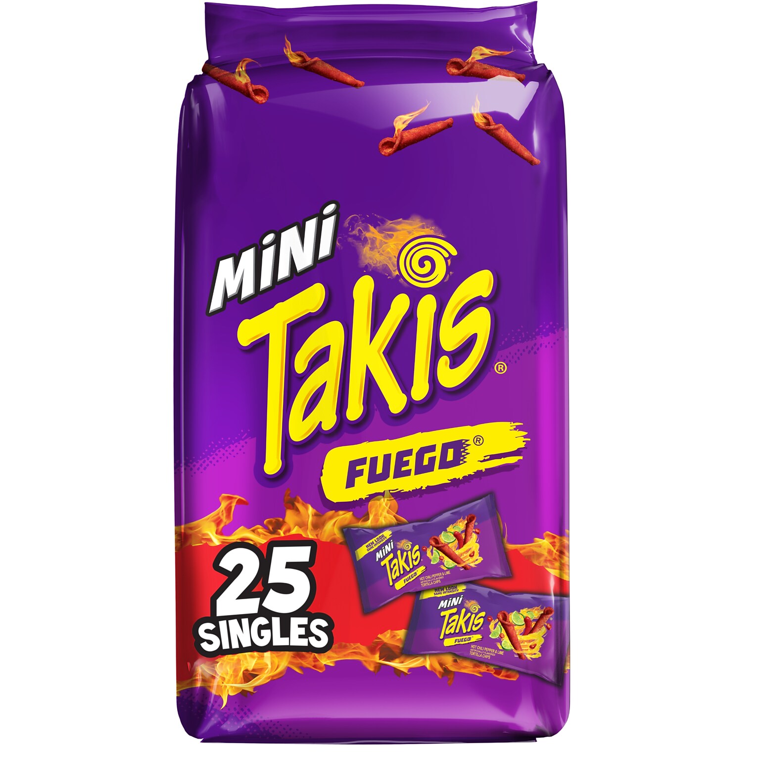 Takis Mini Fuego Rolls, 1.23 oz., 25 Bags/Pack, 5 Packs/Carton (34740)