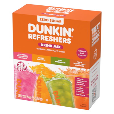 Dunkin Refresher Assorted Flavors Powder Drink Mix, 2.56oz, 30/Box (33830)