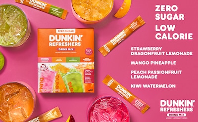 Dunkin' Refresher Assorted Flavors Powder Drink Mix, 2.56oz, 30/Box (33830)