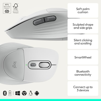 Logitech Signature Comfort Plus M840 L Wireless Ergonomic Optical Mouse, Off White (910-007710)