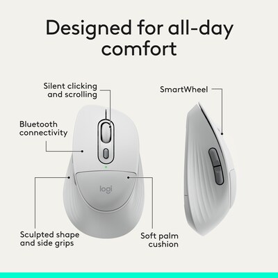 Logitech Signature Comfort Plus M840 L Wireless Ergonomic Optical Mouse, Off White (910-007710)