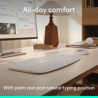 Logitech Signature Comfort Plus Combo MK880 Wireless Keyboard and Mouse Combo, Comfort Keyboard with Palm Rest, Off-white