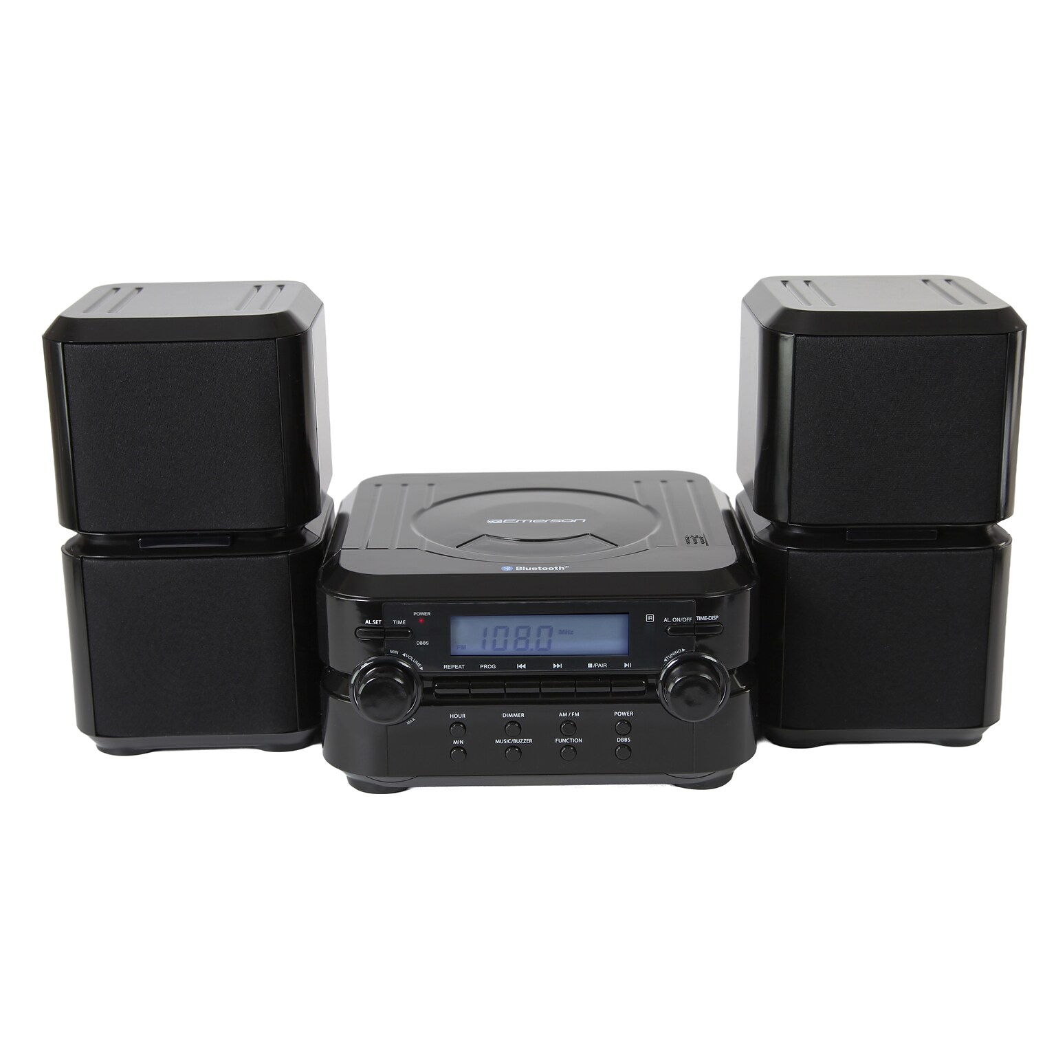 Emerson ES-4001 Bluetooth Micro Music System with MP3, CD Player, FM Clock, AUX Input, LED Display, Compact Design