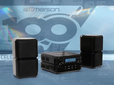 Emerson ES-4001 Bluetooth Micro Music System with MP3, CD Player, FM Clock, AUX Input, LED Display, Compact Design