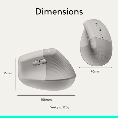 Logitech Lift Wireless Ergonomic Optical Mouse, Sand (910-007663)