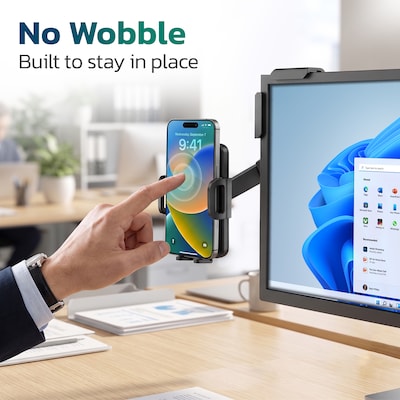 Purely P60 Universal Phone Holder for Computer and Car Screens up to 0.7" with Adjustable Arm Holder, Black (PSHP60BK)