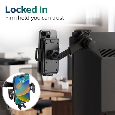 Purely P60 Universal Phone Holder for Computer and Car Screens up to 0.7" with Adjustable Arm Holder, Black (PSHP60BK)