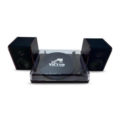 Victor Lincoln Record Player with Stereo Speakers, Black (VWRP-1600)