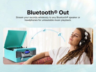 Victor VHRP-1400 Diner 7-in-1 Bluetooth Turntable Music Center with Record Player, CD/MP3 Player, AM/FM Radio, Teal