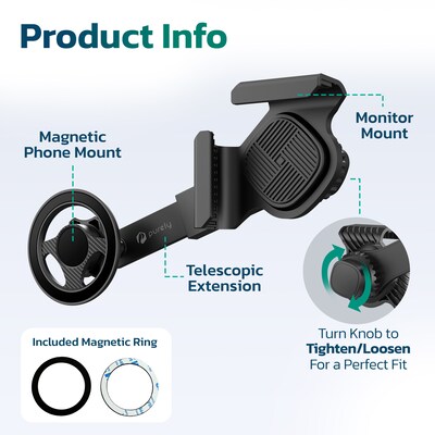 Purely P70 Magnetic Phone Holder for Computer and Car Monitors, Black (PSHP70BK)