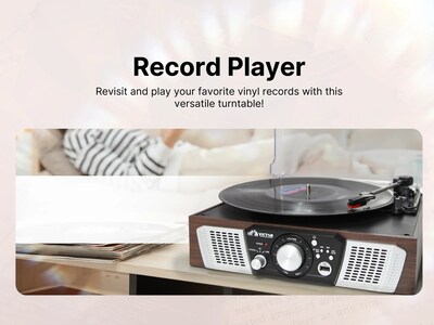 Victor VHRP-1100 Lakeshore 5-in-1 Turntable System with Record Player, Bluetooth, USB Playback and Recording, FM Radio