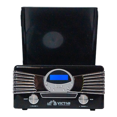 Victor VHRP-1400 Diner 7-in-1 Bluetooth Turntable Music Center with Record Player, CD/MP3 Player, AM/FM Radio, Black