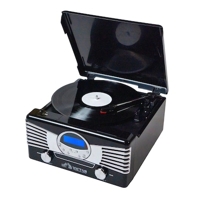 Victor VHRP-1400 Diner 7-in-1 Bluetooth Turntable Music Center with Record Player, CD/MP3 Player, AM/FM Radio, Black