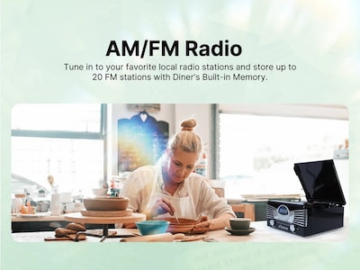 Victor VHRP-1400 Diner 7-in-1 Bluetooth Turntable Music Center with Record Player, CD/MP3 Player, AM/FM Radio, Black