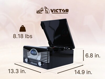 Victor VHRP-1400 Diner 7-in-1 Bluetooth Turntable Music Center with Record Player, CD/MP3 Player, AM/FM Radio, Black
