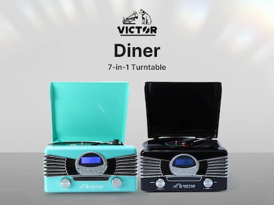 Victor VHRP-1400 Diner 7-in-1 Bluetooth Turntable Music Center with Record Player, CD/MP3 Player, AM/FM Radio, Black
