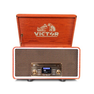 Victor Fremont 8-in-1 Bluetooth Record Player, 3-Speed Turntable, CD/Cassette Player, AM/FM Radio, USB, AUX