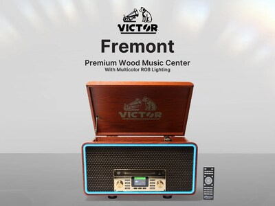 Victor Fremont 8-in-1 Bluetooth Record Player, 3-Speed Turntable, CD/Cassette Player, AM/FM Radio, USB, AUX