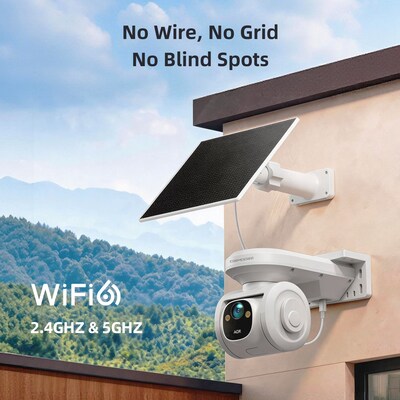 CiNMOORE Dual Band Wifi Pan & Tilt Camera with Solar Panel, White (PT2WU)