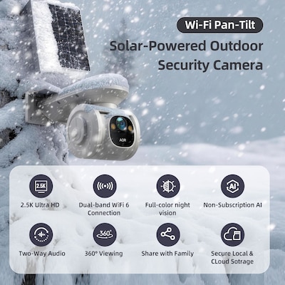 CiNMOORE Dual Band Wifi Pan & Tilt Camera with Solar Panel, White (PT2WU)