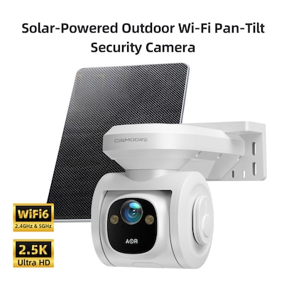 CiNMOORE Dual Band Wifi Pan & Tilt Camera with Solar Panel, White (PT2WU)