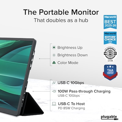 Plugable 15.6 60Hz Portable Monitor, Universal Docking Staton, Gray (USBC-PDMON)
