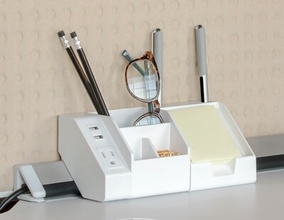 Bostitch Konnect™ Plastic Short Storage Bin, Removable Lid & Dividers, 3.4", White (KT-CUP-WHITE)