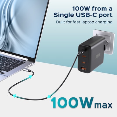 Turonic Wall Charger GaN Charging Station, 100W, 6.5ft, Black (BZ-A075)