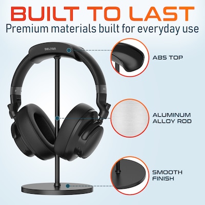 Delton H40 Headset Stand for Desk, Wide Cradle Headphone Stand with Anti-Slip Base and Aluminum Rod, Black (DHSH40BK)