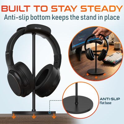 Delton H40 Headset Stand for Desk, Wide Cradle Headphone Stand with Anti-Slip Base and Aluminum Rod, Black (DHSH40BK)