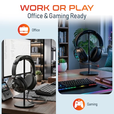 Delton H40 Headset Stand for Desk, Wide Cradle Headphone Stand with Anti-Slip Base and Aluminum Rod, Black (DHSH40BK)