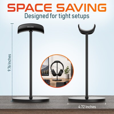 Delton H40 Headset Stand for Desk, Wide Cradle Headphone Stand with Anti-Slip Base and Aluminum Rod, Black (DHSH40BK)
