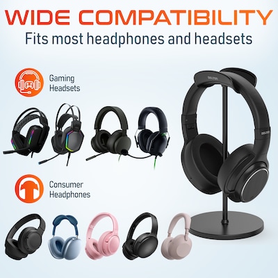 Delton H40 Headset Stand for Desk, Wide Cradle Headphone Stand with Anti-Slip Base and Aluminum Rod, Black (DHSH40BK)