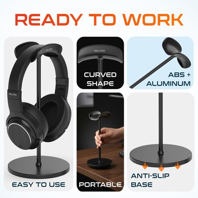 Delton H40 Headset Stand for Desk, Wide Cradle Headphone Stand with Anti-Slip Base and Aluminum Rod, Black (DHSH40BK)