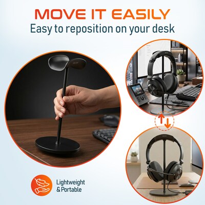 Delton H40 Headset Stand for Desk, Wide Cradle Headphone Stand with Anti-Slip Base and Aluminum Rod, Black (DHSH40BK)