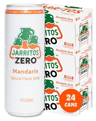 Jarritos Zero Mandarin Soda, Caffeine Free, 12 oz., 24 Cans/Carton (19301)