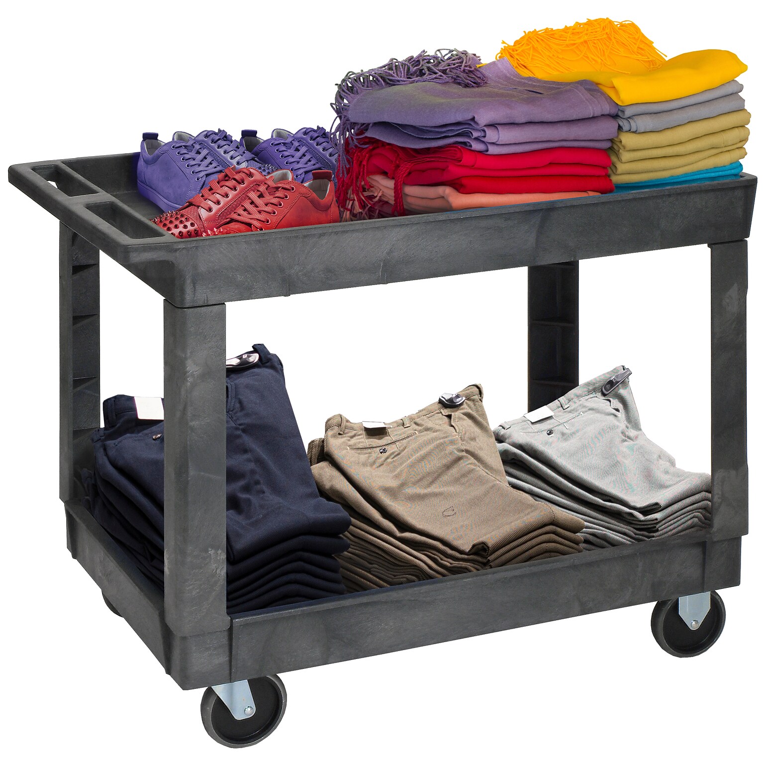 Quantum Storage Systems 2-Shelf Plastic/Poly Mobile Utility Cart with Front Swivel Wheels (PC4026-33)